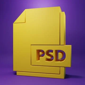 Yellow PSD file document. Download psd button icon isolated on purple backg.. Illustrazione stock