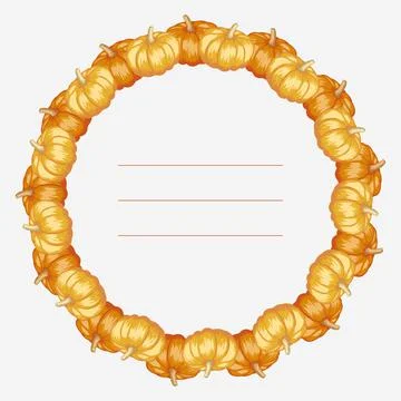 Yellow pumpkin. Food round vector frame template. Stock Illustration