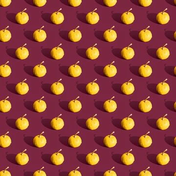 Yellow pumpkin seamless pattern. Made in a flat style on a red background Stock Illustration