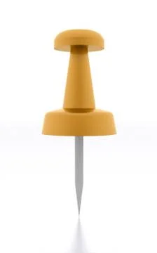 Yellow push pin rendered isolated on white background Stock Illustration