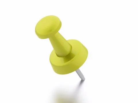 Yellow push pin rendered on white background Stock Illustration