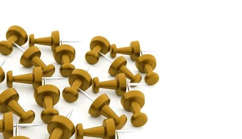 Yellow push pins rendered on white background Stock Illustration