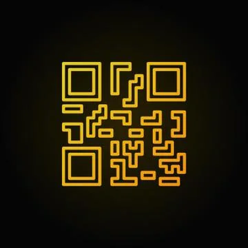 Yellow QR code concept vector line icon on dark background Stock Illustration