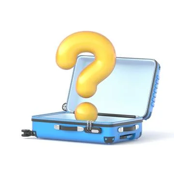 Yellow question mark in blue suitcase 3D Stock Illustration