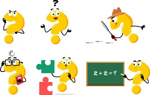Yellow Question Mark Character Thinking. Vector Flat Design Collection Set Stock Illustration