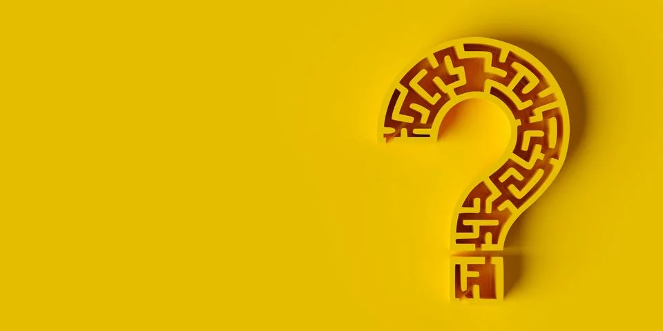 Yellow question mark shaped maze or labyrinth on yellow background with cop.. 스톡 일러스트