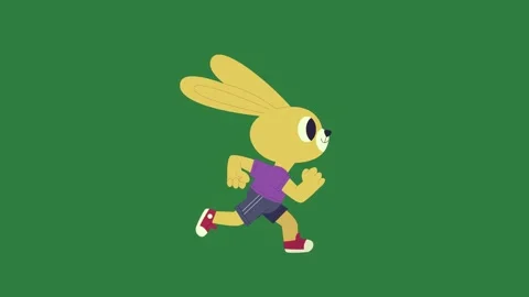 Yellow rabbit running on cartoon through screen character cartoonish figure Video stock 335978042
