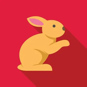 Yellow rabbit sitting up with long shadow on red background 스톡 일러스트