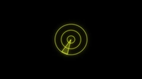 Yellow radar screen loop on black background with rotating neon beam search.. Stock Footage 345549895