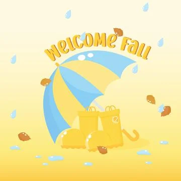 Yellow rain boot umbrella Stock Illustration