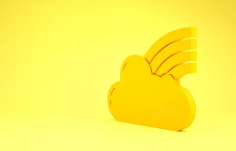 Yellow Rainbow with clouds icon isolated on yellow background. Minimalism con Stock Illustration