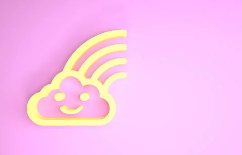 Yellow Rainbow with clouds icon isolated on pink background. Minimalism conce Stock Illustration