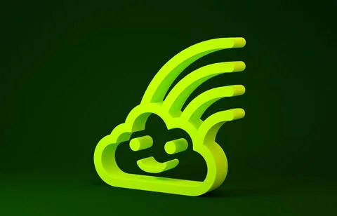Yellow Rainbow with clouds icon isolated on green background. Minimalism conc Stock Illustration