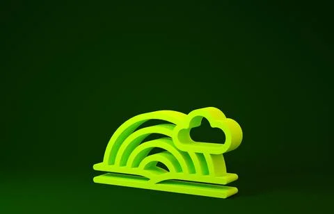 Yellow Rainbow with clouds icon isolated on green background. Minimalism conc Stock Illustration