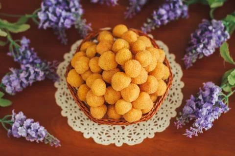 Yellow raspberry with lavander Stock Photos