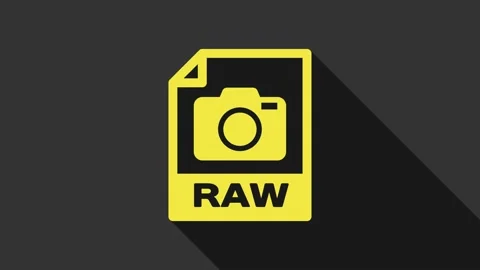 Yellow RAW file document. Download raw button icon isolated on grey background Stock Footage 147694509