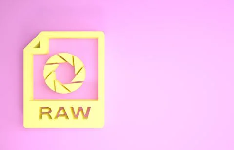 Yellow RAW file document. Download raw button icon isolated on pink backgroun 스톡 일러스트