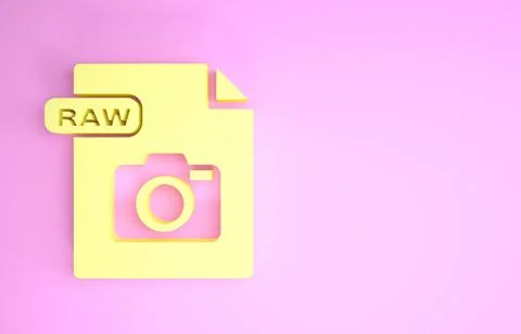 Yellow RAW file document. Download raw button icon isolated on pink backgroun Stock Illustration