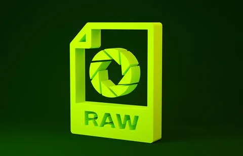 Yellow RAW file document. Download raw button icon isolated on green backgrou 스톡 일러스트