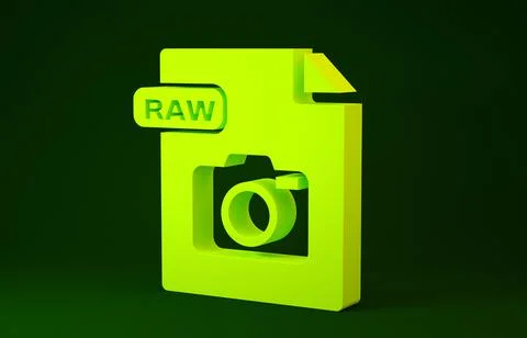 Yellow RAW file document. Download raw button icon isolated on green backgrou 스톡 일러스트
