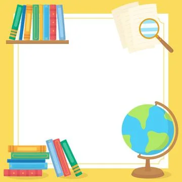 Yellow reading book globe frame 1 Stock Illustration