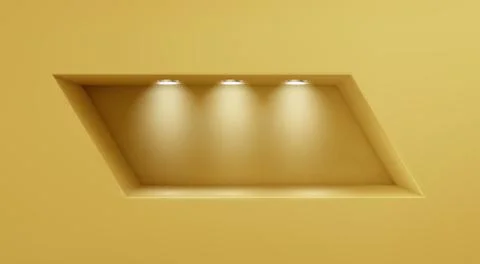 Yellow rectangular niche mockup with lamp lights Illustrazione stock