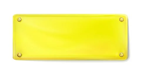 Yellow rectangular painted plate with gold bolt or screws isolated. Vector Stock Illustration