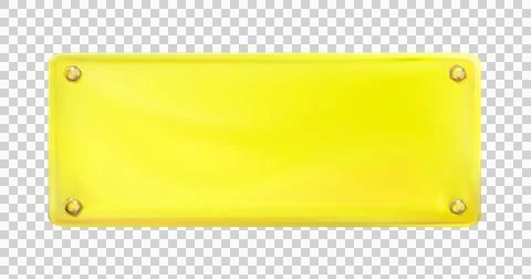 Yellow rectangular painted plate with gold bolt or screws isolated. png 库存插图