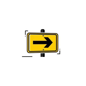 Yellow rectangular road sign with right arrow direction 库存插图