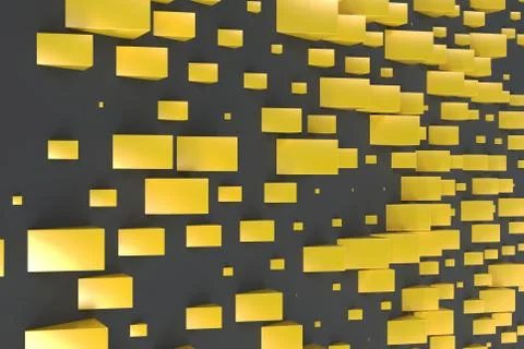 Yellow rectangular shapes of random size on black background Stock Illustration