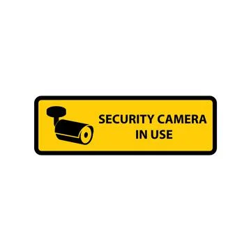 Yellow rectangular warning sign with camera and the text security camera in use Stock Illustration