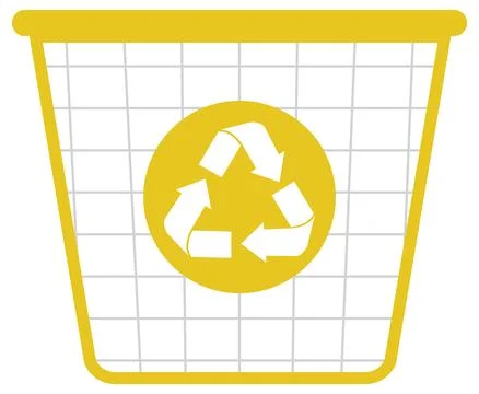 Yellow Recycling Bin with Grid and Recycle Symbol Stock Illustration