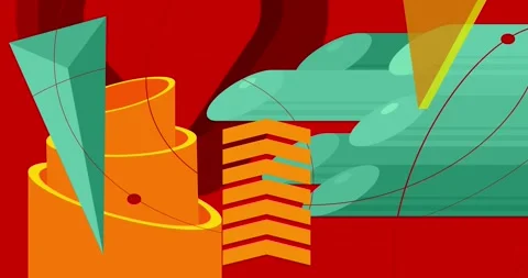 Yellow, Red and Turquoise simple geometric elements background Stock Footage 253530850