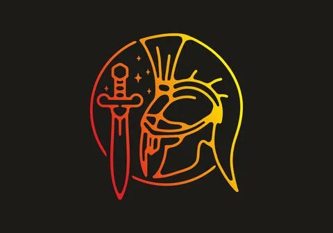 Yellow red gradient color of warrior and sword Ilustración de archivo