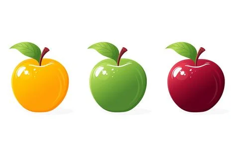 Yellow red green apple set isolated on white background vector Stock Illustration