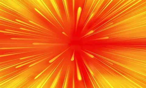 Yellow red rays zoom in motion effect, speed line shiny light. Stock Illustration