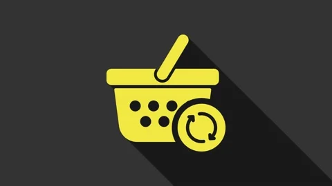 Yellow Refresh shopping basket icon isolated on grey background. Online buying Stock Footage 147694793