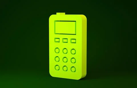 Yellow Remote control icon isolated on green background. Minimalism concept.  Stock Illustration