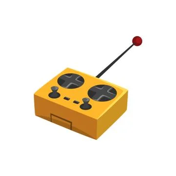 Yellow remote controller for quadcopter with antenna and different buttons. Flat 스톡 일러스트