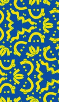 Yellow Repeating Shapes Over Blue Stock Illustration