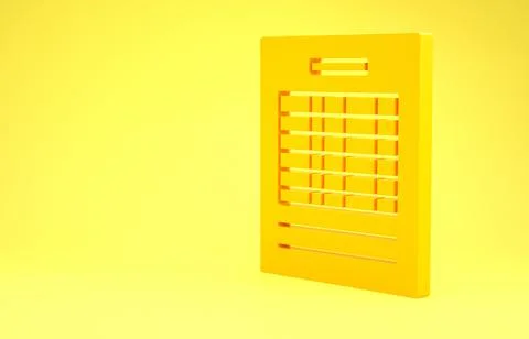 Yellow Report file document icon isolated on yellow background. Checklist ico Stock Illustration