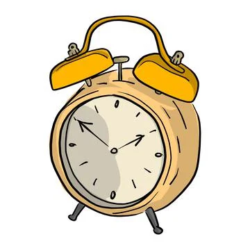 Yellow retro alarm clock vector illustration sketch doodle hand drawn with bl Stock Illustration