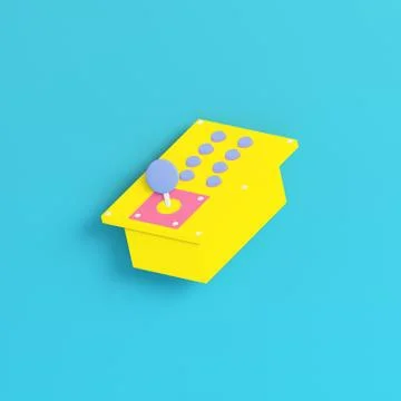 Yellow retro arcade game controller on bright blue background in pastel color Stock Illustration