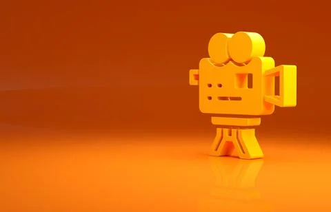 Yellow Retro cinema camera icon isolated on orange background. Video camera Stock Illustration