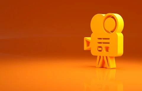 Yellow Retro cinema camera icon isolated on orange background. Video camera Stock Illustration