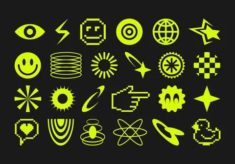 Yellow retro futuristic design elements Stock Illustration