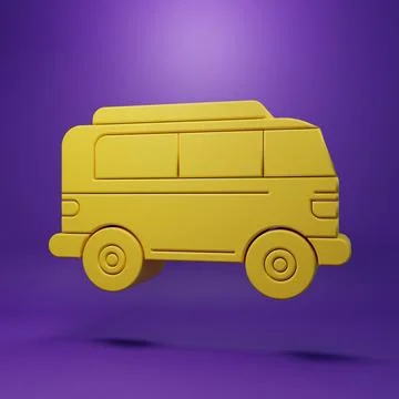 Yellow Retro minivan icon isolated on purple background. Old retro classic .. Stock Illustration