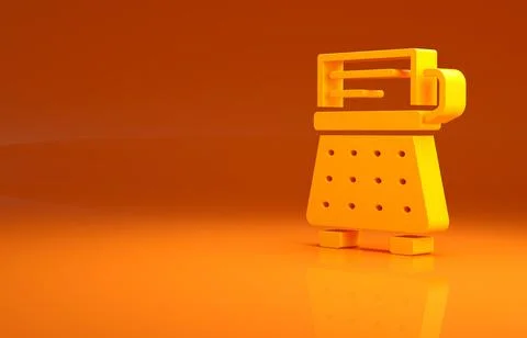 Yellow Retro typewriter and paper sheet icon isolated on orange background Stock Illustration
