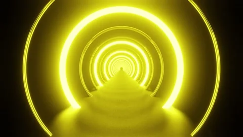 Yellow reverse ring tunnel background VJ loop 4K Stock Footage 213064063