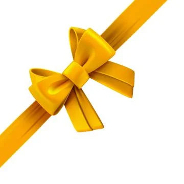 Yellow ribbon with bow on the right corner. Design trmplate. 3d vector illu.. イラスト素材